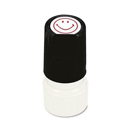UNIVERSAL BATTERY Universal One-Color Round Message Stamp Smiley Face Pre-Inked/Re-Inkable Red 10080